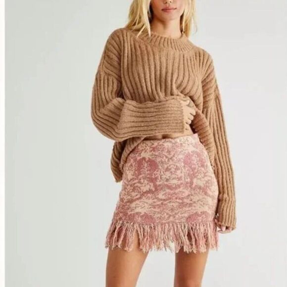 Free People Dua Swit Mini Skirt Terracotta Combo with Fringe - Picture 3 of 8
